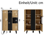Sideboard, Display Cabinet with Glass and LED Lighting, Black and Wood