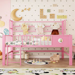Low Loft Bed with Storage Compartments, 90x200cm, Pink Metal Frame