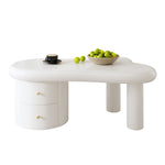 Coffee Table, Irregular Shape 2-Drawer Space-Saving Stylish Stable, White