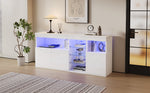 High-Gloss Cabinet 155.5cm LED 3 Doors Glass Partitions - White