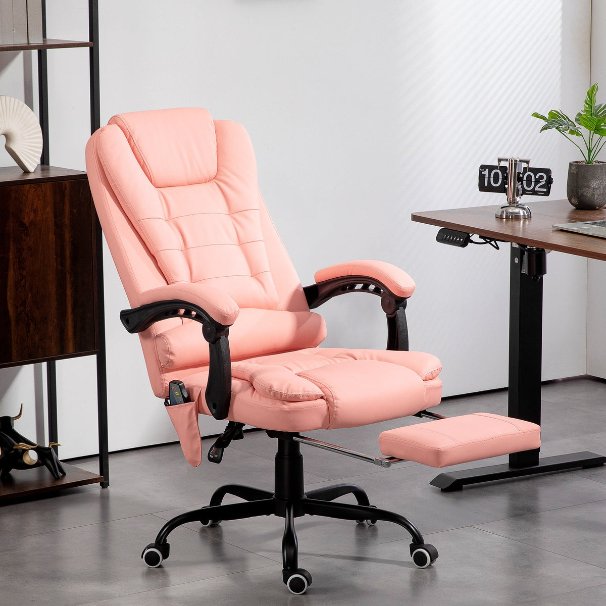 Office Chair, 7-Point Massage Reclining Height-Adjustable 120 kg Capacity, Pink
