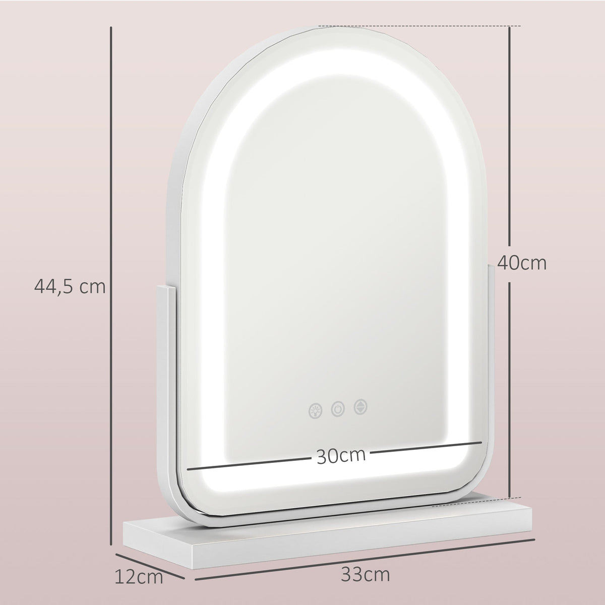 Cosmetic Mirror, LED Light 3 Colors 360° Rotatable, White Metal Frame