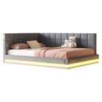 Upholstered Sofa Bed 160*200 Multifunctional with LED & USB, Grey Linen