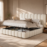 Upholstered Double Bed 180x200cm with Storage, Beige Velvet