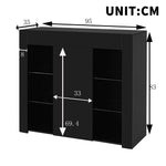 Buffet Cabinet, Compact Storage with Glass Shelves and Door, Black High-Gloss