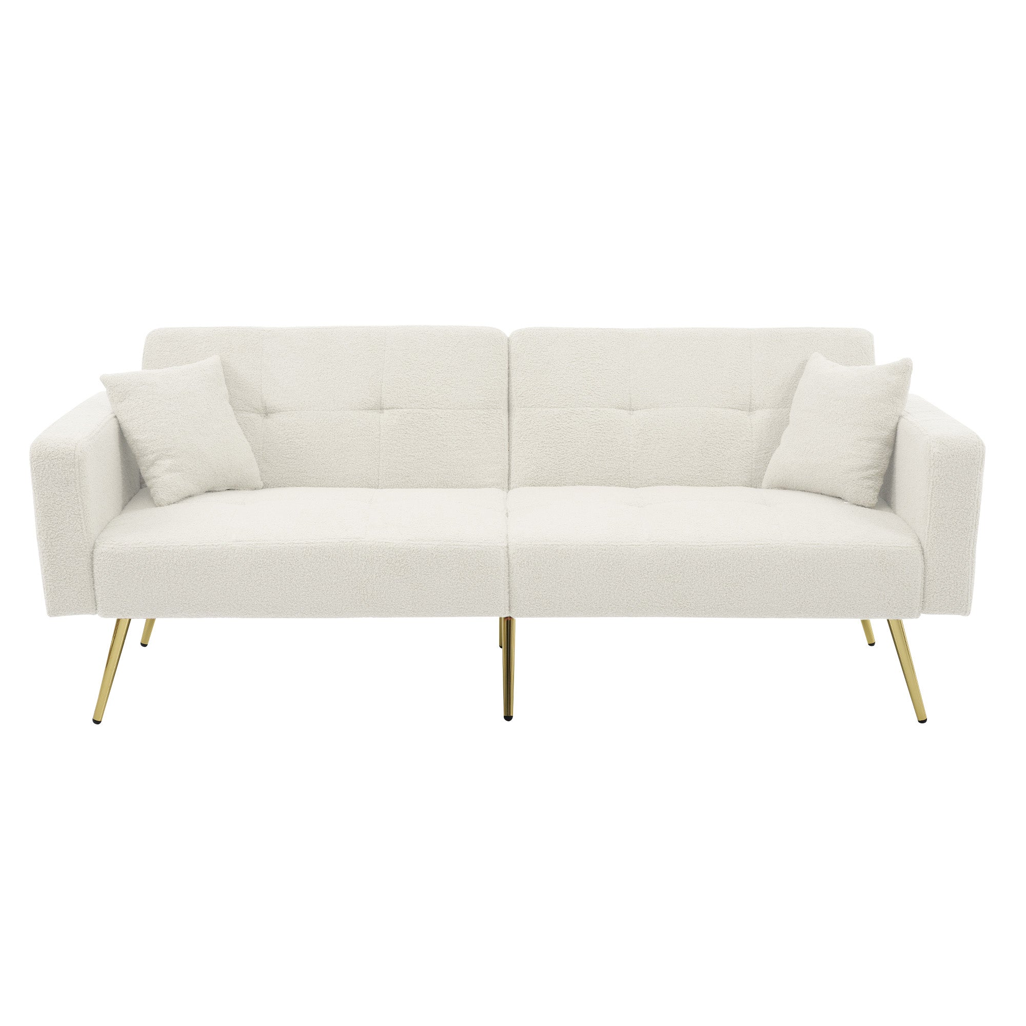 Sofa Bed Adjustable Angle Gold Legs Storage Pockets Fabric