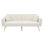 Sofa Bed Adjustable Angle Gold Legs Storage Pockets Fabric