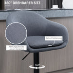 Bar Stool, Height-Adjustable with Backrest and Footrest, Grey Linen Look
