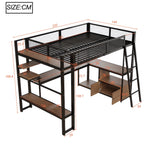 Metal Gaming Loft Bed with Integrated Workspace, LED Lighting and Storage, 140x200cm, Black