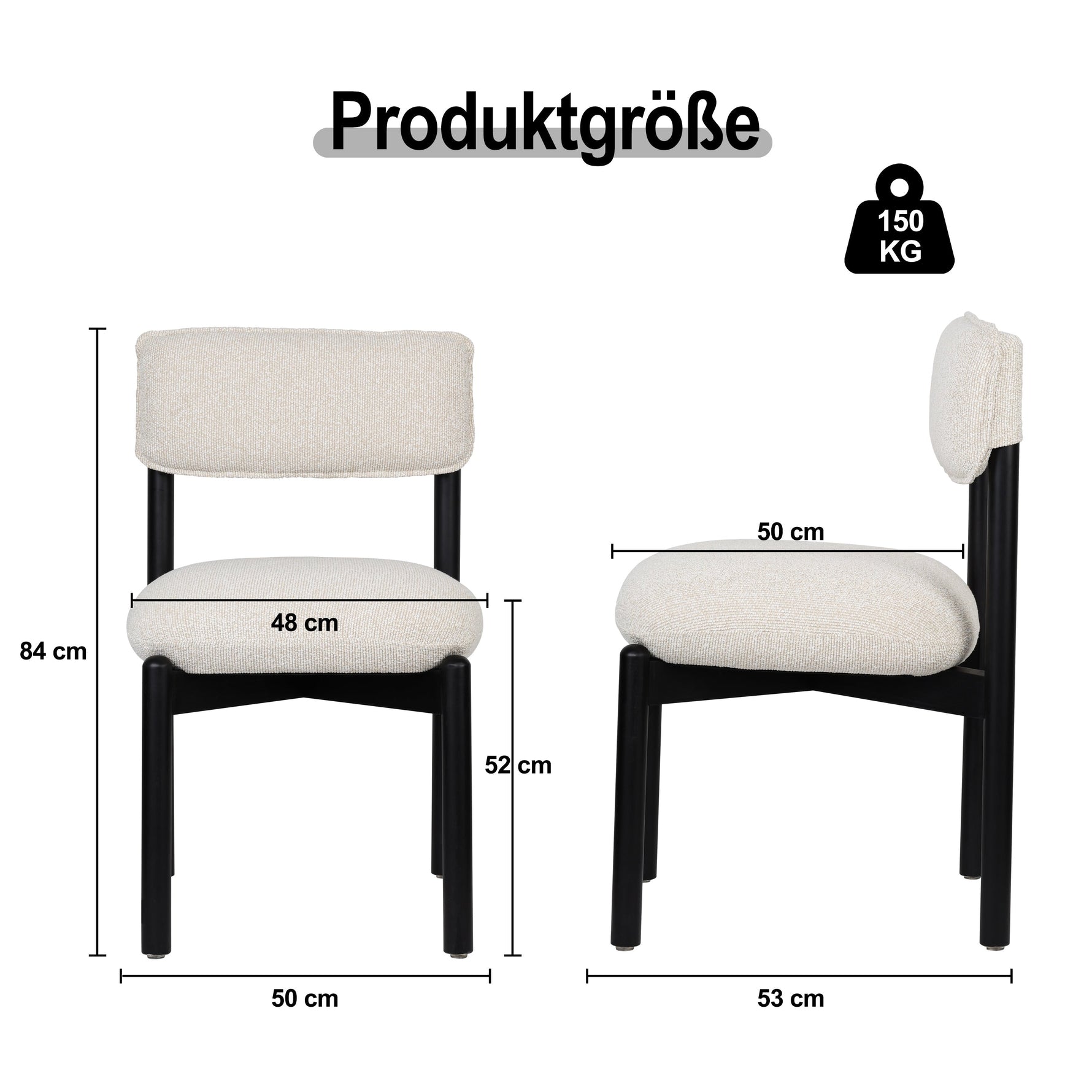 Wooden Chair Frank, Upholstered Seat, Black/Beige