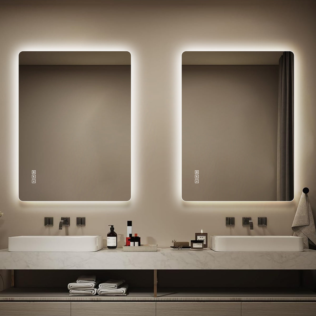 Frameless LED Bathroom Mirror 60x80 cm, Dimmable Anti-Fog, Glass