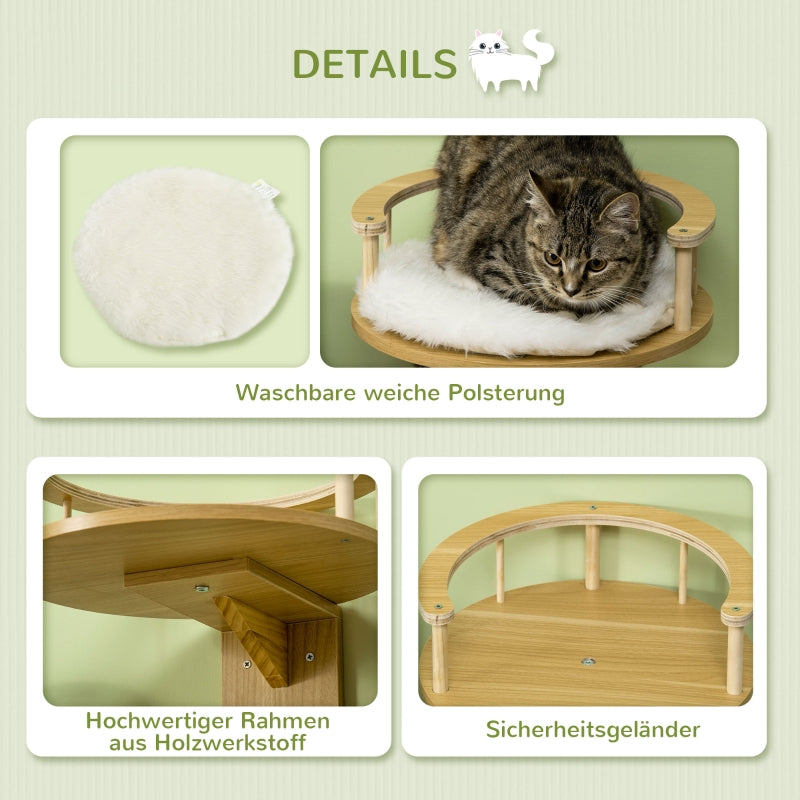 Cat Bed, Wall-Mounted with Cushion, Oak and Cream White