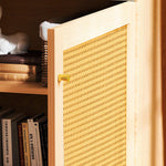 Wicker Nightstand Single Door Rustic Natural Wood Look