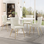 Velvet Dining Chair, Set of 6, Gold Metal Legs, Beige