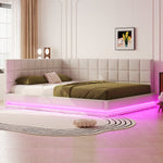 Sofa Bed, Upholstered 160*200 Multifunctional with LED, USB, Linen Fabric Beige