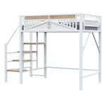 Metal Loft Bed 140x200cm with Ladder & Underbed Storage, White