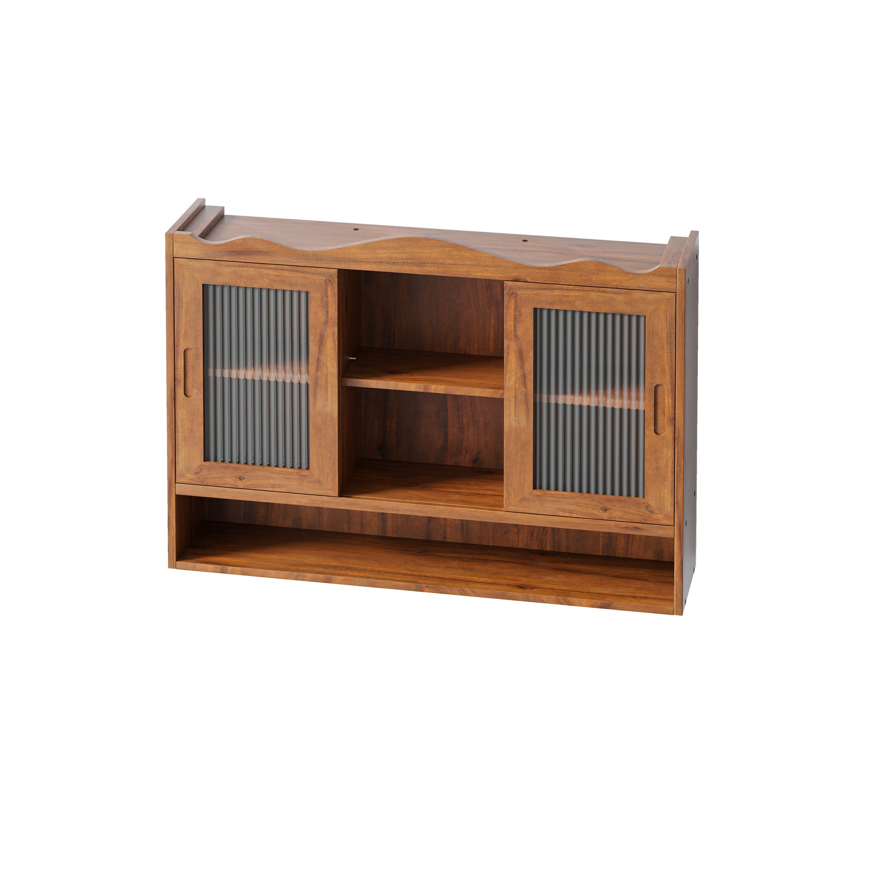 Retro Sliding Cabinet 90CM 2 Door 3-Layer Storage for Bathroom Kitchen Dining, Brown