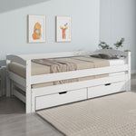 Daybed 90x200cm with Trundle & 2 Drawers, White Solid Wood