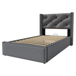 Hydraulic Upholstered Bed, Single 90x200cm with Storage, Grey Cotton