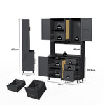 Kitchen Sideboard Buffet 183cm with App LED Lights Power Outlets Shelves & 3 Drawers - Gold Handles