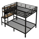 Bunk Bed with Desk, Storage, LED Light and USB Port, 140 x 200 cm, Black Iron