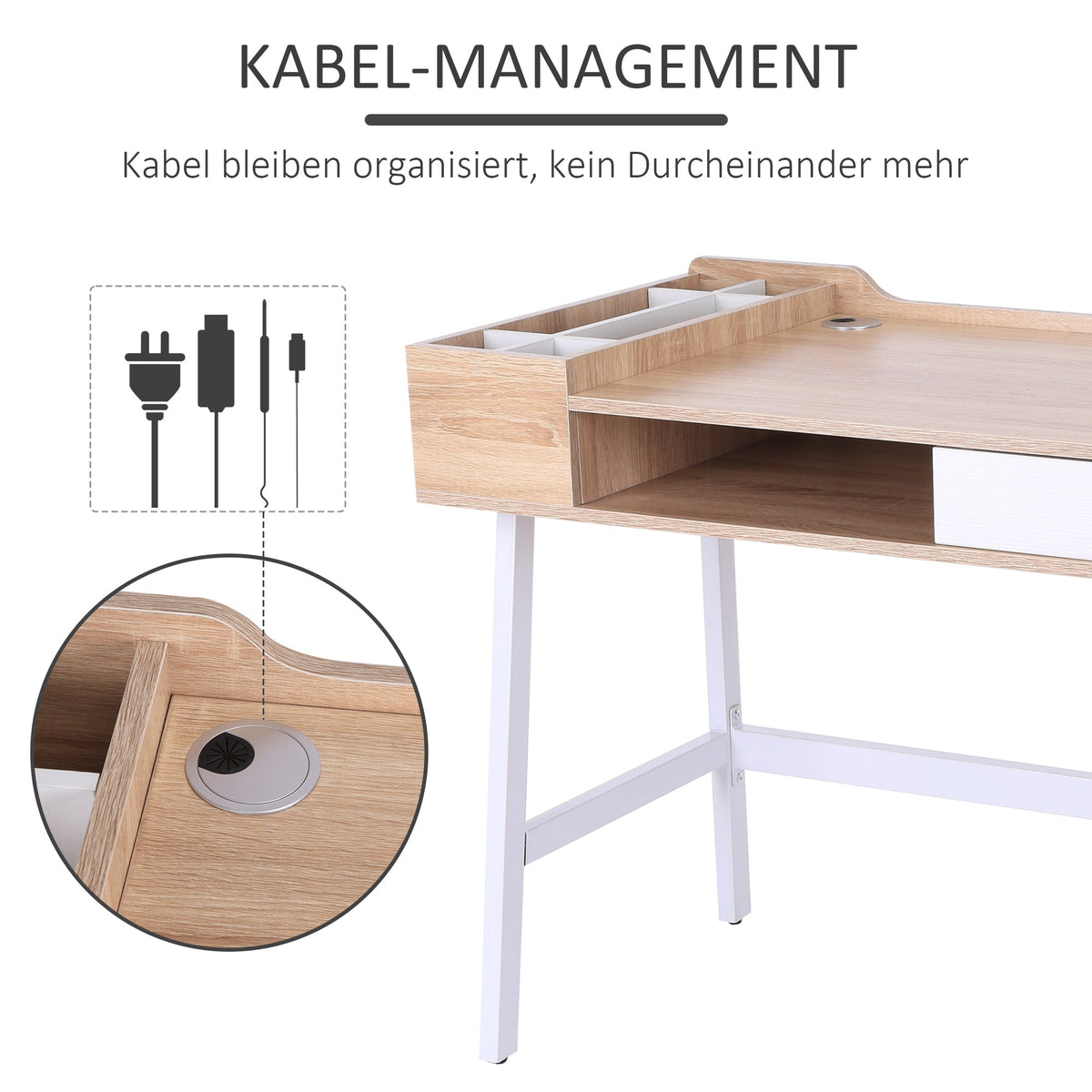 Desk with Storage & Drawer, Large Top, Wood