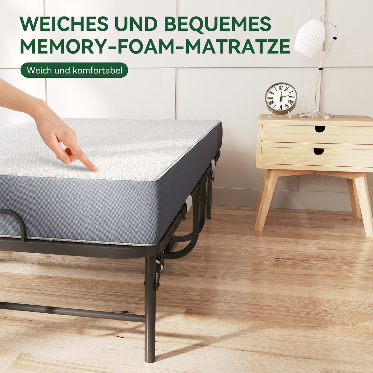 Folding Twin Bed, 190x96cm 9.5cm Memory Foam Mattress, Metal Frame