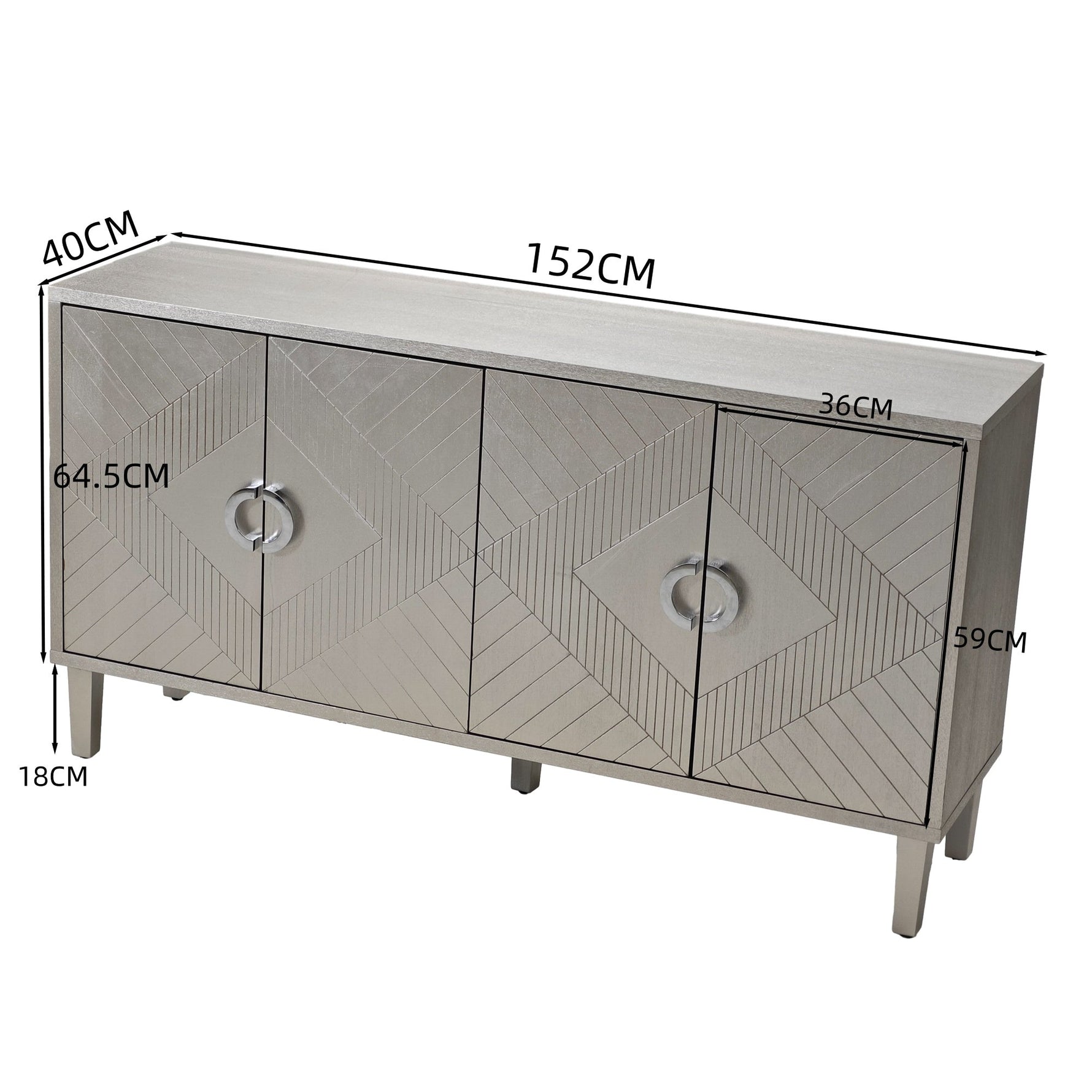 Storage Cabinet, 152CM 4-Door with Pine Legs, MDF Champagne