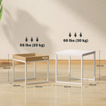 Coffee Table, Set of 2, Square, White MDF/Metal