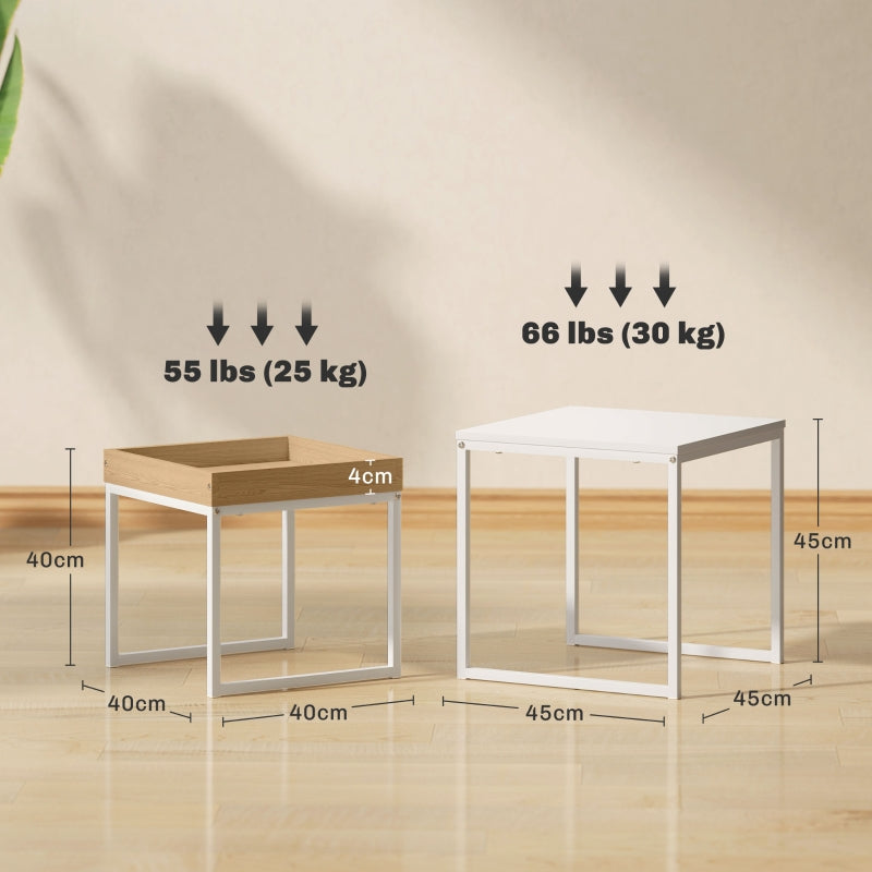 Coffee Table, Set of 2, Square, White MDF/Metal