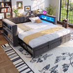 Upholstered Bed 90/180x190cm, LED Lighting, Sockets, Storage, Dark Grey