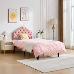 Upholstered Platform Bed Frame with Headboard, 90x200cm, Pink Velvet