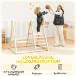 5-in-1 Indoor Climbing Frame with Slide, Swing and Basketball Hoop, Natural Wood