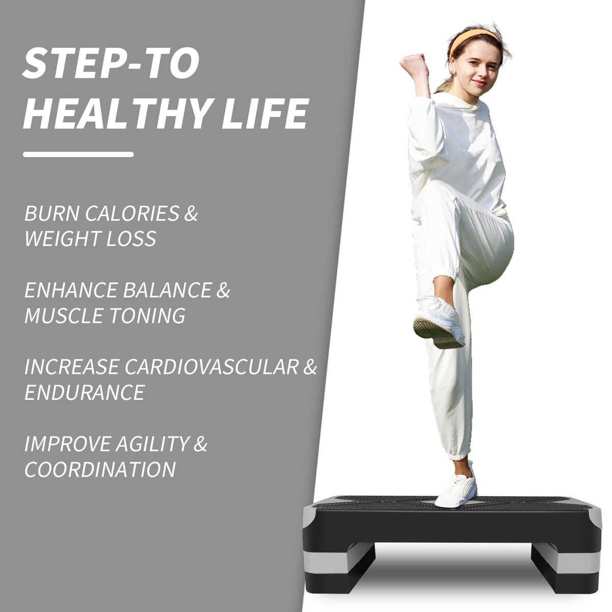 Aerobic Stepper 68.5cm (27") Adjustable Height Workout Step Platform Gray