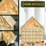 Advent Calendar, 24 Drawers, LED Lights, Natural Wood