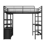Loft Bed 90x200cm with Desk, Outlets & Shelves, Black Iron