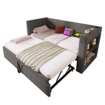 Upholstered Daybed 90x200cm with Trundle & USB, Grey Linen