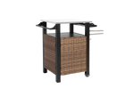 Bar Cart, Outdoor Kitchen Wicker Island Rolling with Stainless Steel Top, Brown