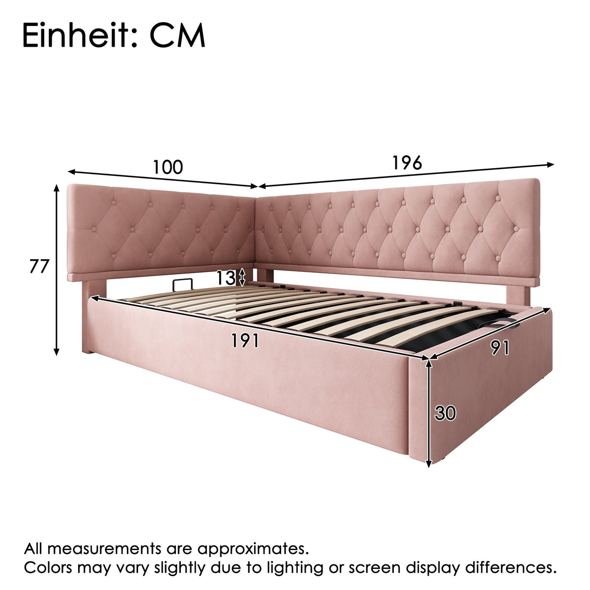 Upholstered Daybed, 90x190cm Sofa Bed with Hydraulic Storage, Velvet Pink