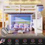 Loft Bed 140x200cm with LED Lights & Storage Ladder, White