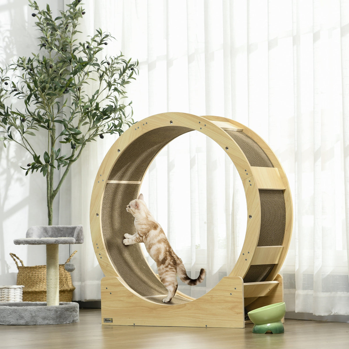 Cat Wheel, 91 cm, Brake & Scratching Board, Oak