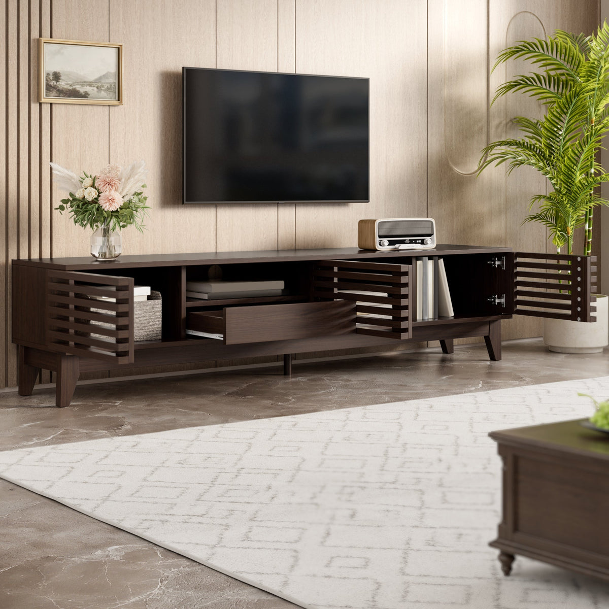 TV Cabinet Lowboard 1 Drawer 3 Doors 170cm Vintage Wood Finish