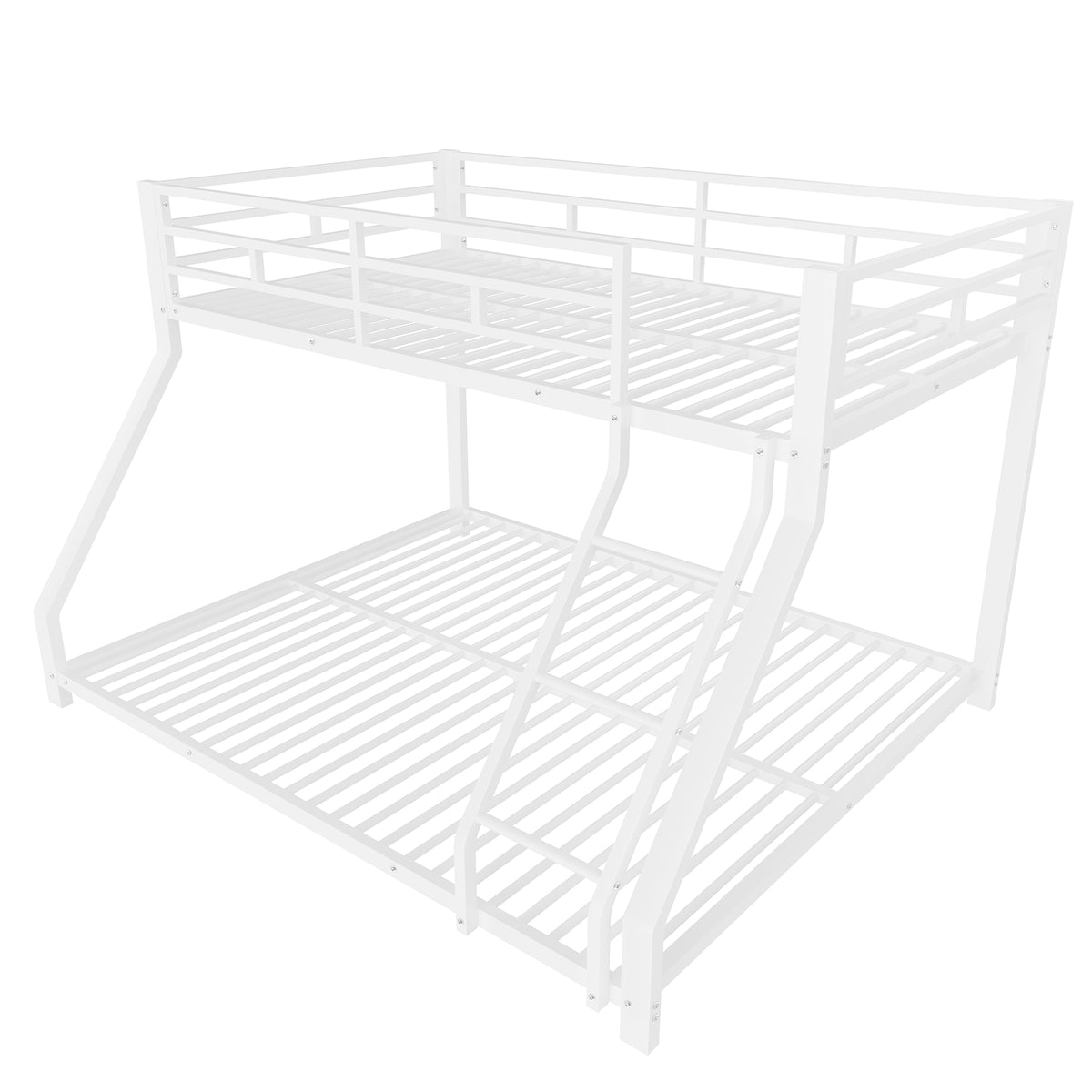 Bunk Bed 90x200 & 140x200 cm with Guardrail & Steps, White Metal