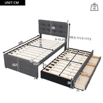 Upholstered Bed 90x200cm Pull-out Trundle 3 Drawers Adjustable Headboard - Grey