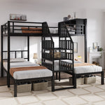 Iron Bunk Bed 3-Sleeper with Storage Stairs 90x200/140x200cm, Black