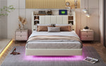 Upholstered Bed 140 x 200 cm, USB, Light Strip, Reversible Headboard, Storage, Metal Frame, Linen Fabric, Beige