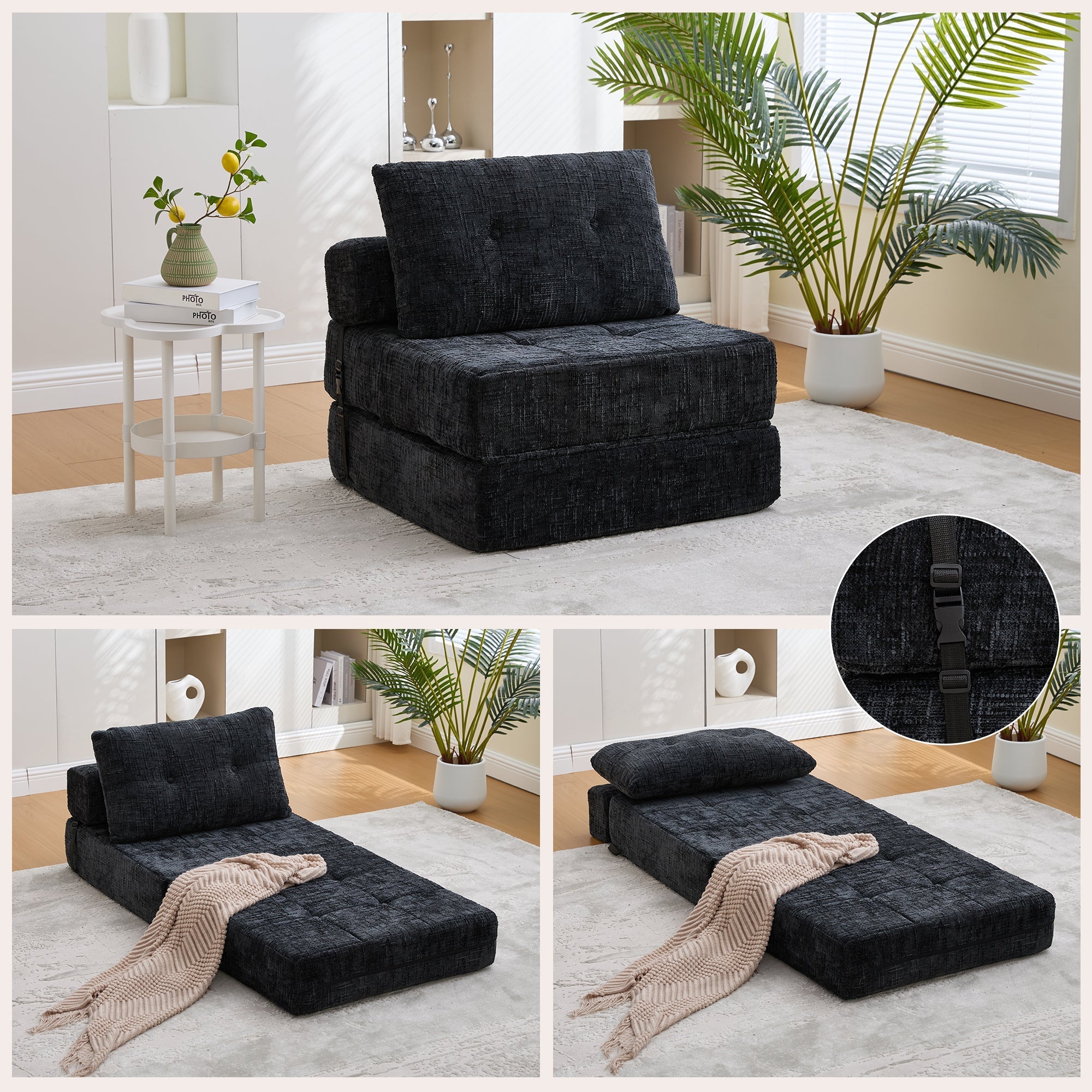 Folding Sofa Bed with Pillows & Backrest, Portable Floor Sofa for Living Room & Bedroom