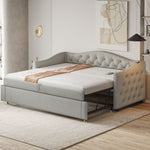 Upholstered Bed Pull-out Sofa Bed, 90 x 200 cm, USB Port, Linen Fabric, Grey
