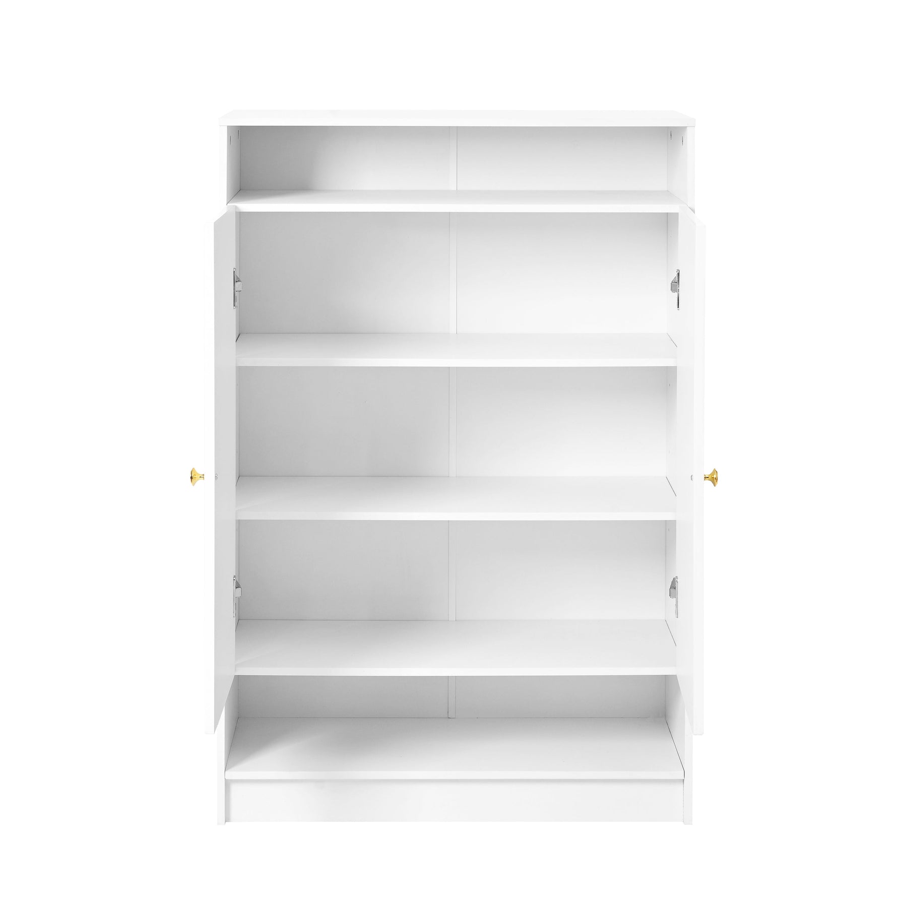 Modern Shoe Cabinet with Adjustable Shelves, Golden Handles, White