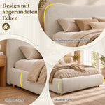 Upholstered Double Bed 180x200cm with Storage, White Bouclé